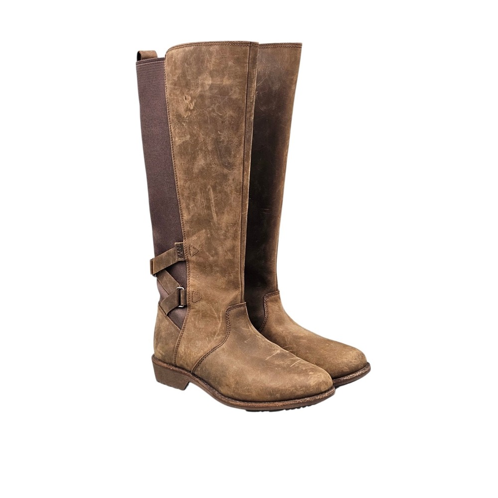 Teva Women's Size 6.5, US NWOB Ellery Tall Brown Leather W/ Stretch Riding Boots